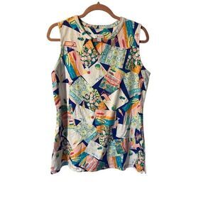 Denim & Co. printed perfect jersey split V-neck tunic top size medium